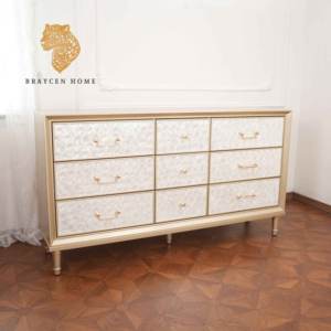 <span class=keywords><strong>Aparador</strong></span> Antiguo con Nueve Cajones, Tiradores Blancos para Gabinete de Cocina, Cajones Extraíbles para Dormitorio o Sala de Estar - Product Image 1