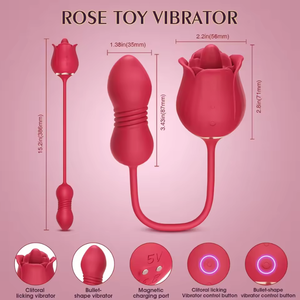 Vibratore a Forma di Rosa per Adulti, Stimolatore del Punto G, Capezzoli e Clitoride con Funzione di Leccata e Spinta per Coppie - Product Image 6