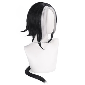 La parrucca cosplay di Main Saint Da Yongjie Wujian <span class=keywords><strong>Wuchen</strong></span> presenta un cuoio capelluto intrecciato in bianco e nero con una coda di cavallo bassa e rialzata. - Product Image 3