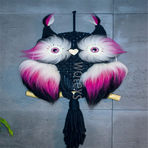Vente <span class=keywords><strong>en</strong></span> gros de décoration <span class=keywords><strong>en</strong></span> coton hibou tenture murale avec fourrure cadeau d'anniversaire fait à la main Boho <span class=keywords><strong>macramé</strong></span> hibou - Product Image 2