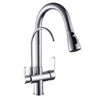 Robinet de cuisine moderne à poignée unique 3 voies avec filtre à eau, en laiton chromé, à poser sur comptoir, pour hôtel