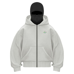 Sudaderas con capucha personalizadas de alta calidad con logo, de moda, de forro polar, con máscara de esquí, para hombre, estilo urbano, con cremallera completa y máscara integrada - Product Image 1