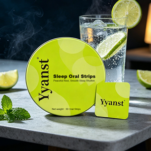 Bandes orales dissolvables à base de plantes, 30 bandes, motif à pois vert citron vif, boîte métallique ronde, bandes orales pour le sommeil - Product Image 3