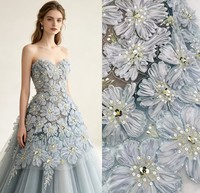 Tissu en dentelle florale 3D avec appliques, paillettes et perles pour robe de mariée, robe de soirée