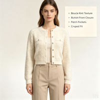 Gaby – Cardigan tricoté à manches longues pour femme, de haute qualité, en maille pointelle, violet, personnalisable OEM, avec boutons en corne, couleur marron