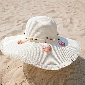 Female summer sun block UV protection sun hat outdoor travel shade beach travel sweet beach hat hair beard shell straw hat