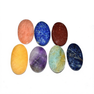 Oval Polished Gemstone 7 <b>Chakra</b> <b>Set</b>-Eco-Friendly Love Theme Feng Shui Art Collectible Gujarat for Holiday Wedding Decor Rozrin - Product Image 1
