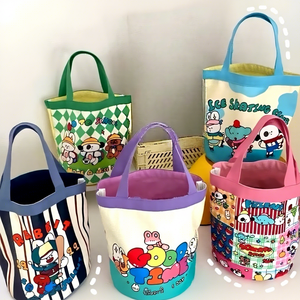 Sac fourre-tout cylindrique en toile imprimé style Instagram avec motifs graffiti mignons, petit format, ouvert en dessus, style coréen, sac à main pour maman, usage quotidien - Product Image 1