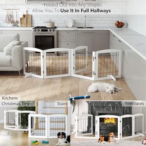 Barrière autoportante pliable en bois blanc <span class=keywords><strong>pour</strong></span> chiens et chiots, <span class=keywords><strong>pour</strong></span> escaliers et portes intérieures, petite barrière <span class=keywords><strong>de</strong></span> sécurité <span class=keywords><strong>pour</strong></span> animaux domestiques - Product Image 3