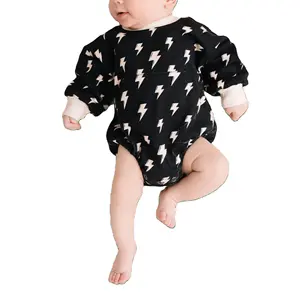 Impresión personalizada y logotipo de manga larga sólido Niños Niñas Ropa pijamas ropa de bebé recién nacido pernos de bebé sudadera mameluco