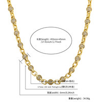 6mm Glacé Plaqué Or Perle Chaîne Collier Hommes Hip Hop Glacé Bling Boule Bracelet Ras Du Cou Diamant Cubique Zircone Boule Lien Chaîne