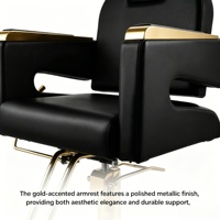 Fauteuil de Barbier de Luxe Doré Robuste Hydraulique Inclinable pour Salon de Coiffure avec Revêtement en Cuir Noir et Pivotant Réglable