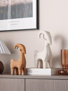<span class=keywords><strong>D</strong></span>écoration artisanale silencieuse en céramique douce, style Wabi-sabi, motif deux chèvres, haute qualité, pour salon et bureau - Product Image 3