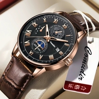 Montre-bracelet à quartz pour homme en cuir véritable, étanche, de marque, avec bracelet en cuir