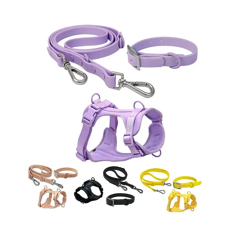 Set tali dan kekang anjing, PVC anti air tidak tarik kerah punggung hewan peliharaan tahan lama
