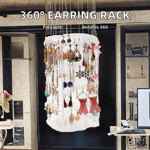 零售店可折叠现代塑料360度旋转抛光耳环展示架易于组装桌面/柜台用1层架 - Product Image 3