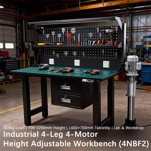 Table de travail réglable en hauteur avec 4 moteurs, capacité de charge de 300 kg, 4 pieds, poste de travail électrique, bureau debout avec tiroir, panneau perforé, lumière et prise - Product Image 1