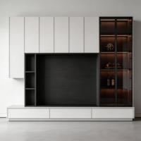 LED'li ve Kulpsuz Cam Kapılı Saklama Çekmeceli Modern TV Dolabı Beyaz Ceviz Oturma Odası