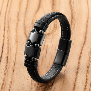 Pulsera de Cuero con Piedras Naturales <span class=keywords><strong>para</strong></span> <span class=keywords><strong>Hombre</strong></span>, Hecha a Mano, con Cordón Trenzado y Cierre de Acero Inoxidable, Brazalete Clásico - Product Image 1