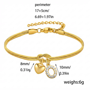 Nouveau bracelet tendance en acier inoxydable plaqué or 18 carats, design nœud concentrique, os de serpent, pendentif lettre entièrement serti de strass, <span class=keywords><strong>cadeau</strong></span> - Product Image 2