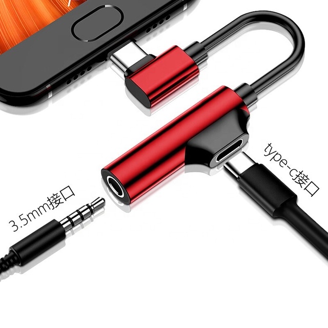 L Shape Angle USB Type c to 3.5mm Headphone Adapter 2in1 Audio/charging/calling/music