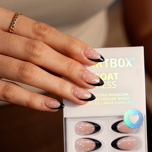 BTARTBOX Kit de faux ongles réutilisables en gel souple, motif pois, French manucure noire, à presser, vente en gros - Product Image 1