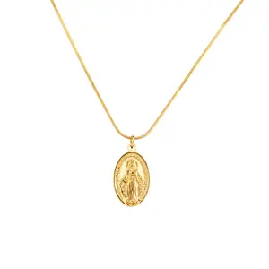 Wholesale Religion Joint Pendant Designing Laminated Gold Religious Rosary Maria Women Jewelry Virgin Mary Necklace