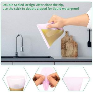 Reusable Freshess clear Ziplock Silicone Airtight Bag Food <b>Storage</b> & and Container Sets for Food Packaging <b>Camping</b> - Product Image 3