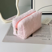 Pochette de maquillage en fourrure douce de couleur unie avec fermeture éclair, trousse de toilette, sac cosmétique en peluche de haute qualité pour les voyages