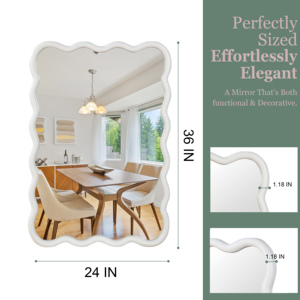 <b>White</b> Wavy <b>Rectangle</b> <b>Mirror</b> 24x36 Solid Wood Frame Decorative For Bedroom Bathroom Living Room Entryway - Product Image 5