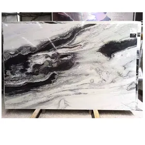 中国の白い大理石と黒い静脈中国の安い天然スラブパンダ白い大理石の石
