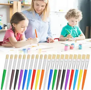 Wholesale Art Brushes For Kids Natural Bristles Candy Color Plastic Handle Craft Round Flat Paint Brushes Kit