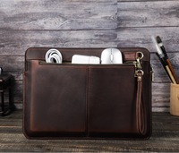 Bolsa Interior para Computadora con Cierre de Cuero Crazy Horse Retro, Funda Protectora Multifuncional para Laptop