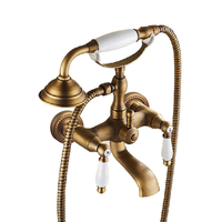 Ensemble de douche et baignoire en laiton antique avec poignée en céramique, douchette téléphonique murale, Duchas De Bano