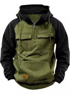 Men's Solid Color Multi-Pocket Sport Hoodie for Cross-Border Trade, Spring and Autumn, American-Style Raglan <strong>Half</strong>-Zip <strong>Jacket</strong> - Product Image 6
