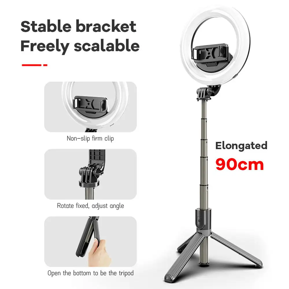 Live Broadcast LED Ring Light Wireless Remote Extendable Flexible Mobile Phone Tripod Stand Selfie Stick with Fill Light