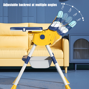 Chaise de salle à manger à bascule multifonctionnelle pliante pour bébé, chaise haute réglable en hauteur avec assiette - Product Image 4