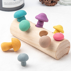 Jeu de cueillette de champignons en bois 26x13x6cm, jouet éducatif pour bébés, développement des compétences de reconnaissance des couleurs - Product Image 2