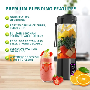 Taşınabilir 2'si 1 Arada <span class=keywords><strong>Shaker</strong></span> Şişe ve <span class=keywords><strong>Blender</strong></span> 6 Bıçaklı USB Şarjlı Kişisel El Tipi Mini BPA İçermeyen 700ML Smoothie Sıkacağı - Product Image 2