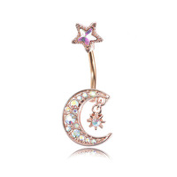 Bijoux de piercing de nombril flottants en forme de lune Freya, vente en gros, anneaux de nombril pendulants pour femmes, bijoux anti-ternissement pour mariage