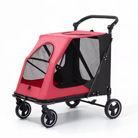 Poussette Métallique 4 Roues Transfrontalière à Succès pour Chiens et Chats de Taille Moyenne/Grande, Pliage en un Clic, Compatible Voiture/Camping-car pour Chiens Âgés