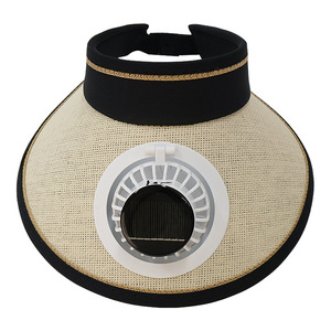 Chapeau de soleil pour femme avec ventilateur solaire rechargeable, visière ouverte en paille pour l'<span class=keywords><strong>extérieur</strong></span> - Product Image 4