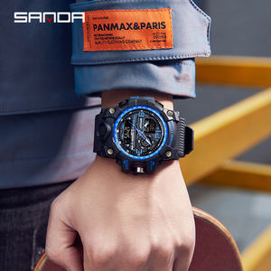 Reloj Deportivo Cuadrado para Hombre Sanda 3133, Nuevo, Resistente al Agua 50M, Reloj Analógico-Digital de Cuarzo con Cronógrafo y Correa de Silicona - Product Image 5