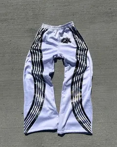 Custom Logo Striped Cotton Pants Black And White Striped Trousers Side Stripes Regular Fit Track Pants