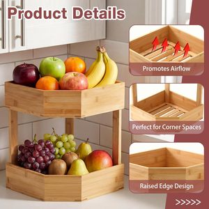 Bamboo Double Layer Storage Rack Corner <b>Standing</b> Type 2 Tier Multifunctional Kitchen Fruit <b>Vegetable</b> Organizer - Product Image 5