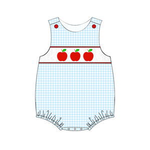 Maxine custom abbigliamento per bambini a quadretti di cotone per neonati smocked torna alla scuola abbigliamento da bambina con ricami di mele - Product Image 3