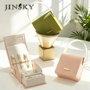 JINSKY Modern Round Luxury Mini Handheld Travel Jewelry <b>Gift</b> <b>Box</b> Storage for Rings Necklaces <b>Earrings</b> Accessories - Product Image 3