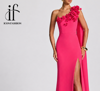 Gaun pesta mewah 3D floral one shoulder model mermaid dengan lengan cape, belahan tinggi, panjang lantai, untuk acara formal, tamu pernikahan, atau gaun malam