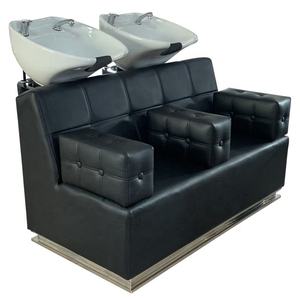 High Quality Portable Double Seater Backrest Ceramic Basin Shampoo Chair Salon Furniture Commercial <b>Black</b> Shampoo <b>Bed</b> <b>Set</b> - Product Image 1
