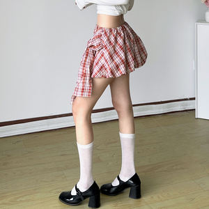 Jupe à carreaux rouges style urbain doux et épicé, jupe tulipe rétro avec détail de nœud, jupe décontractée tendance pour femme - Product Image 5